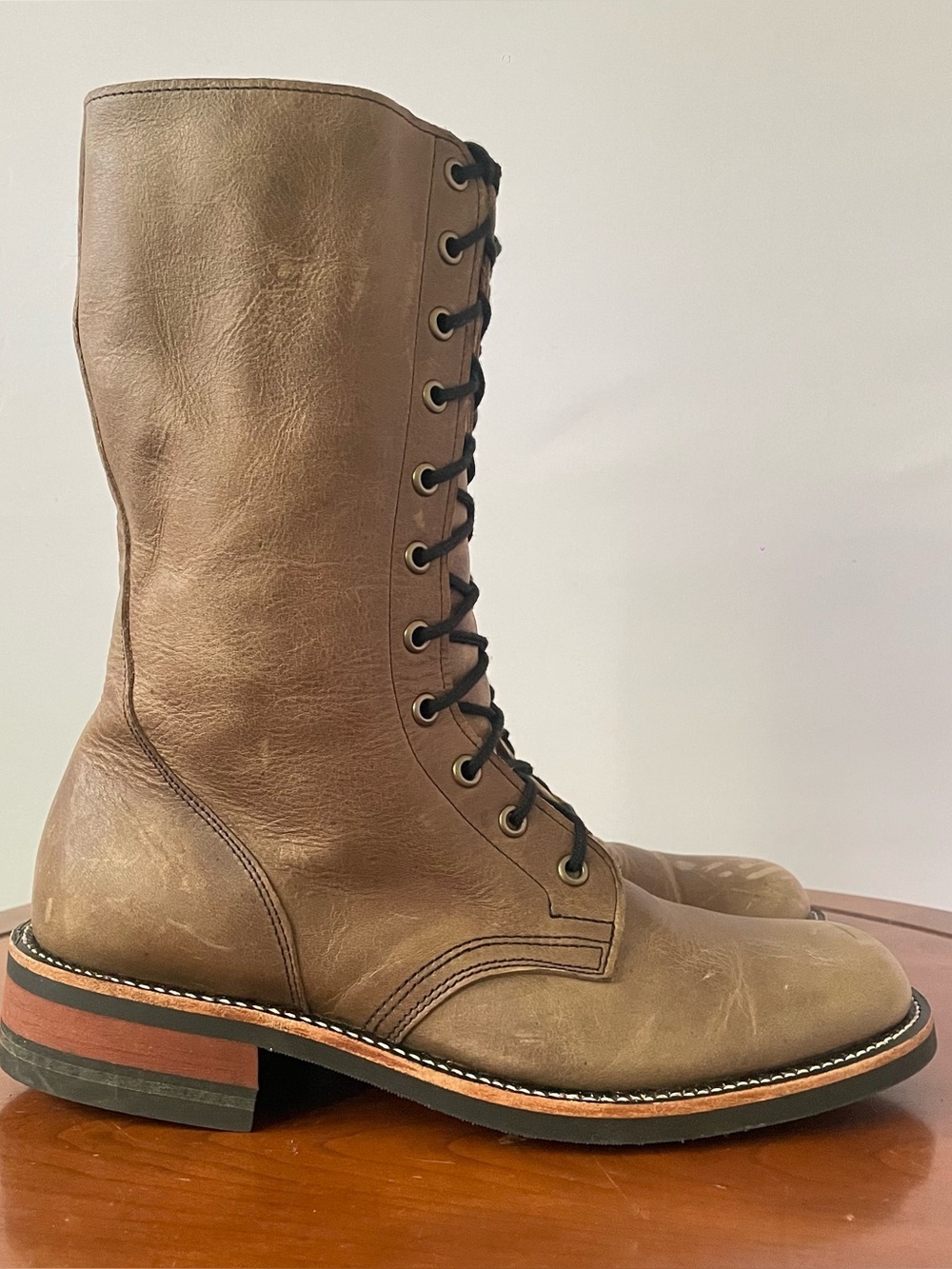 Alberta Vintage-Style Leather Lace-Up Tall Boots | US 7.5D